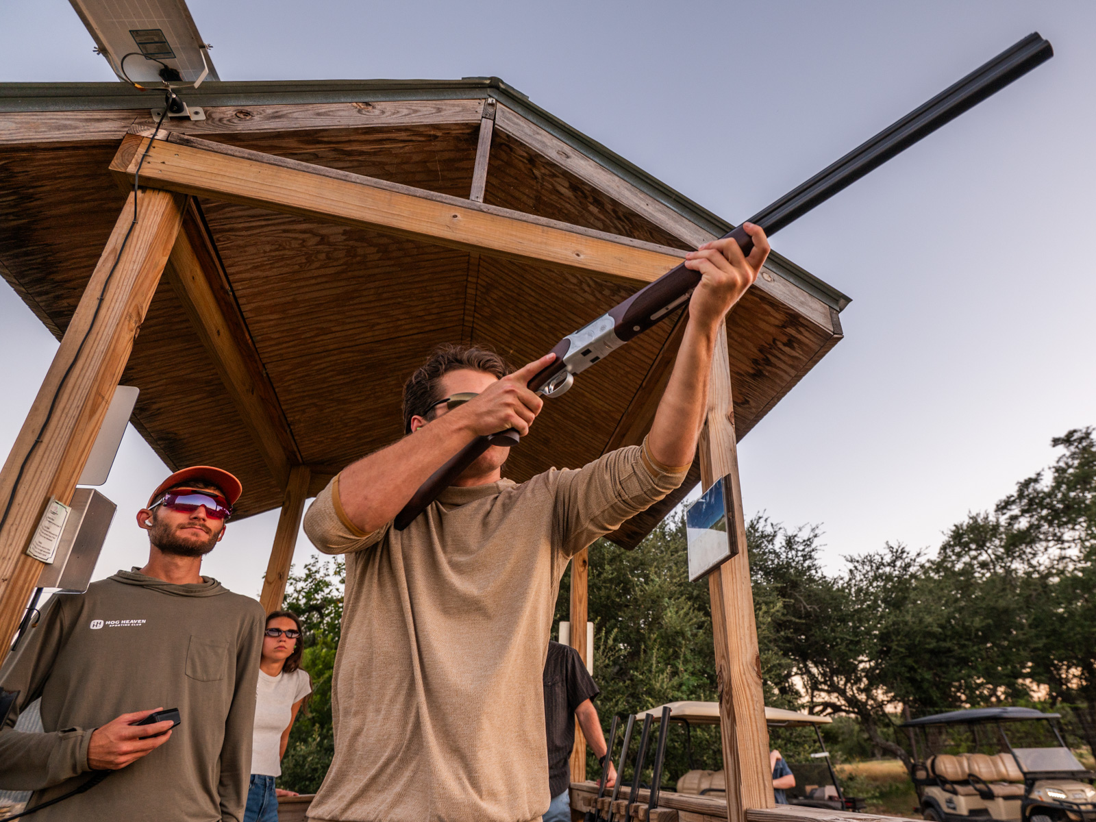A corporate group out on the range