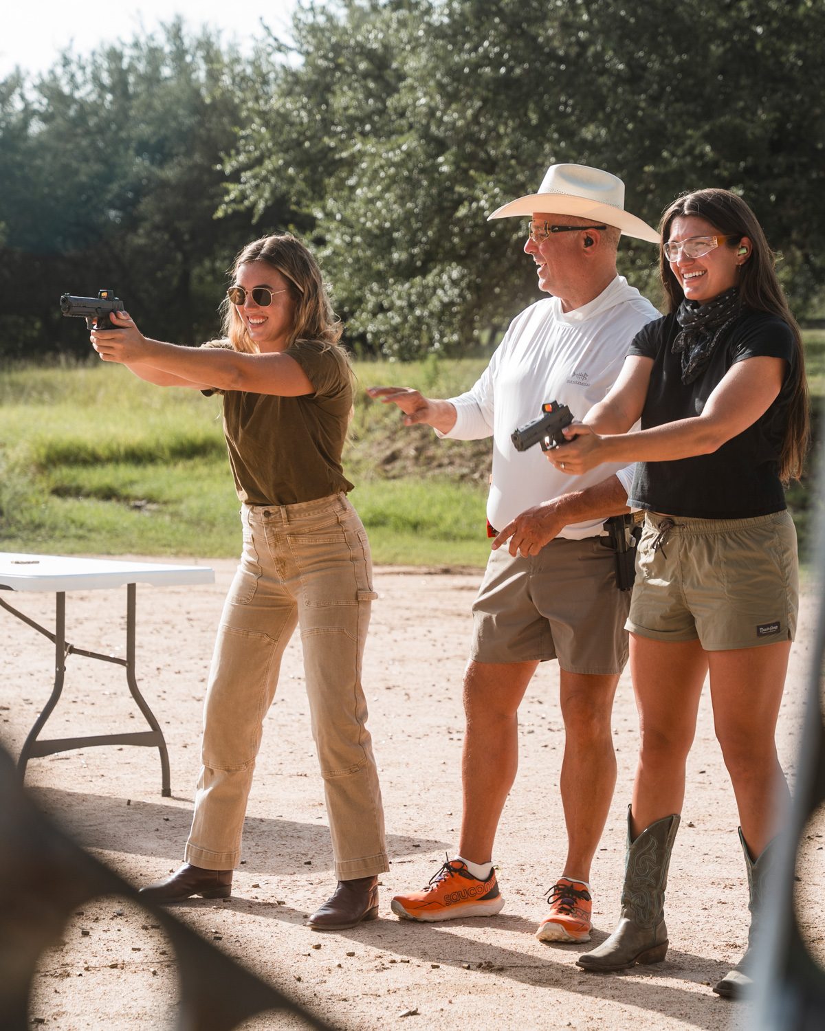 An archer taking aim during instruction
