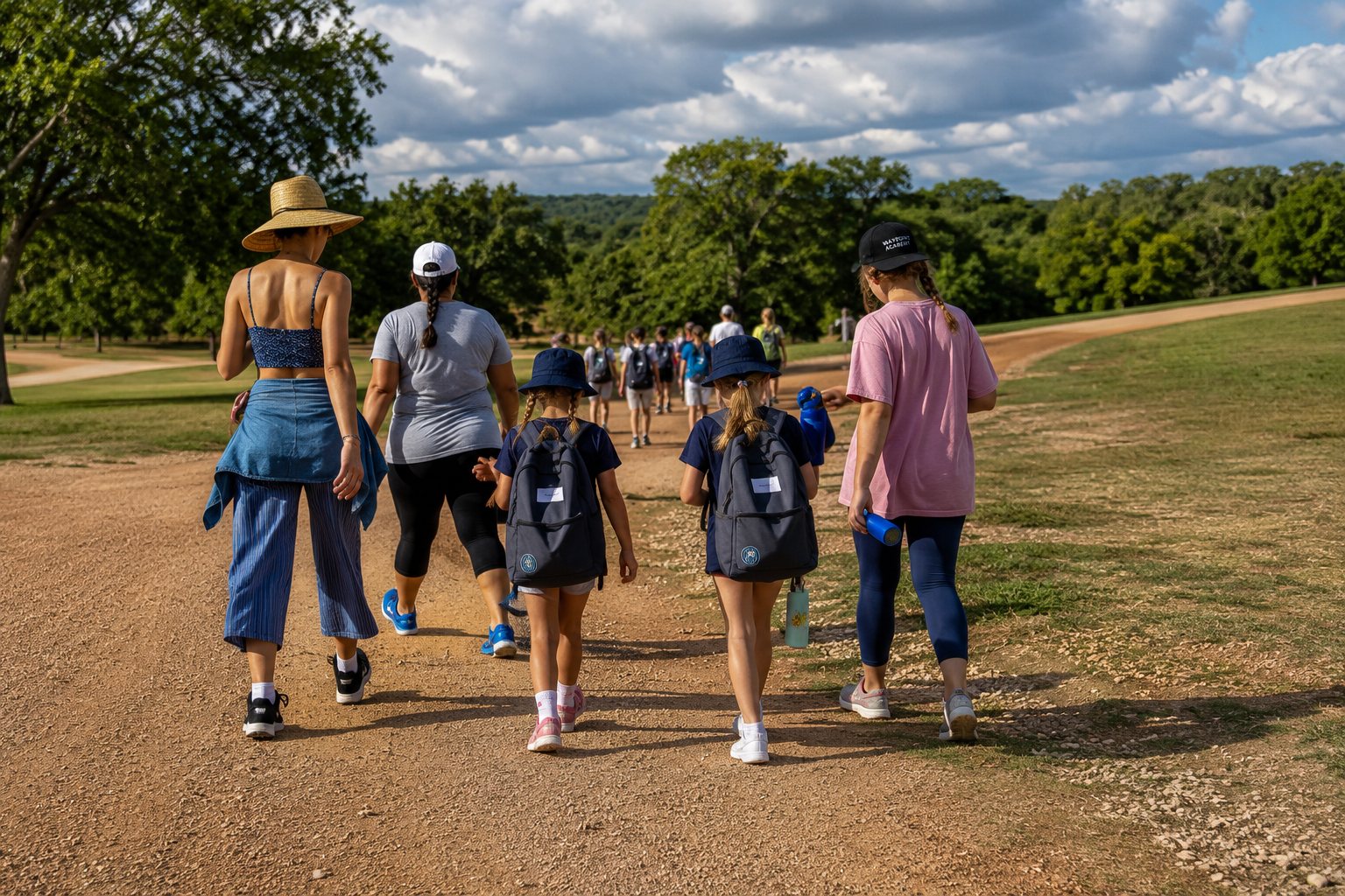 Students and guides walking the ranch trail